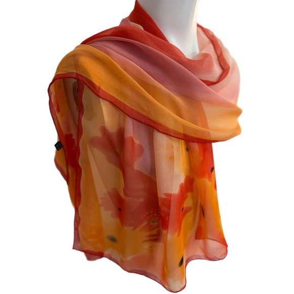 Vintage Sheer Floral Silk Scarf – Orange & Yellow Flowers - Picture 7 of 10